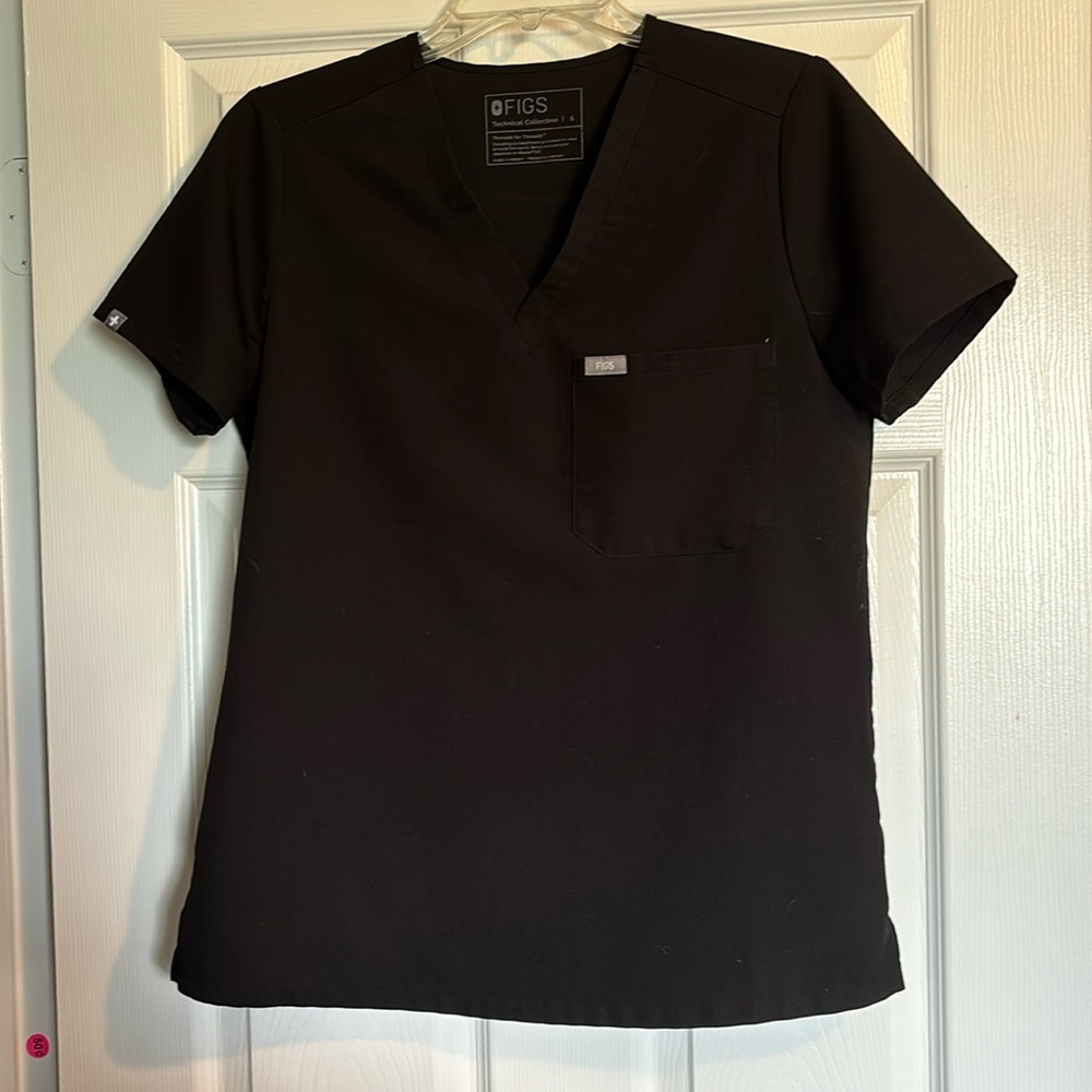Figs Technical Collection women’s black v neck scrub top size small